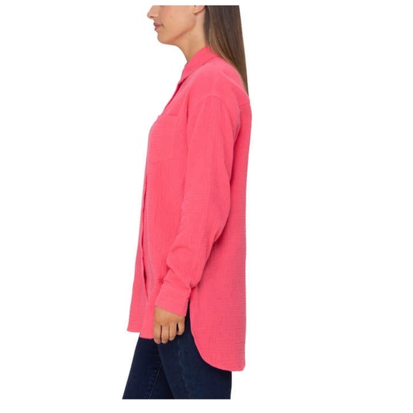 RACHEL ROY | Pink Waffle Style Soft Button Up Tunic - Picture 3 of 9